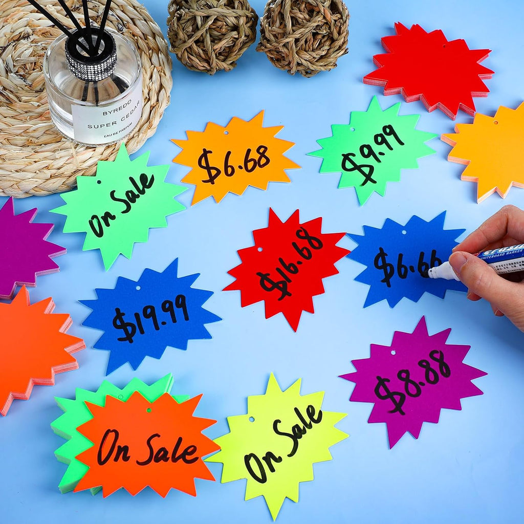 1000 Set Starburst Sign with String Fluorescent Price Tag 2.8x3.5in
