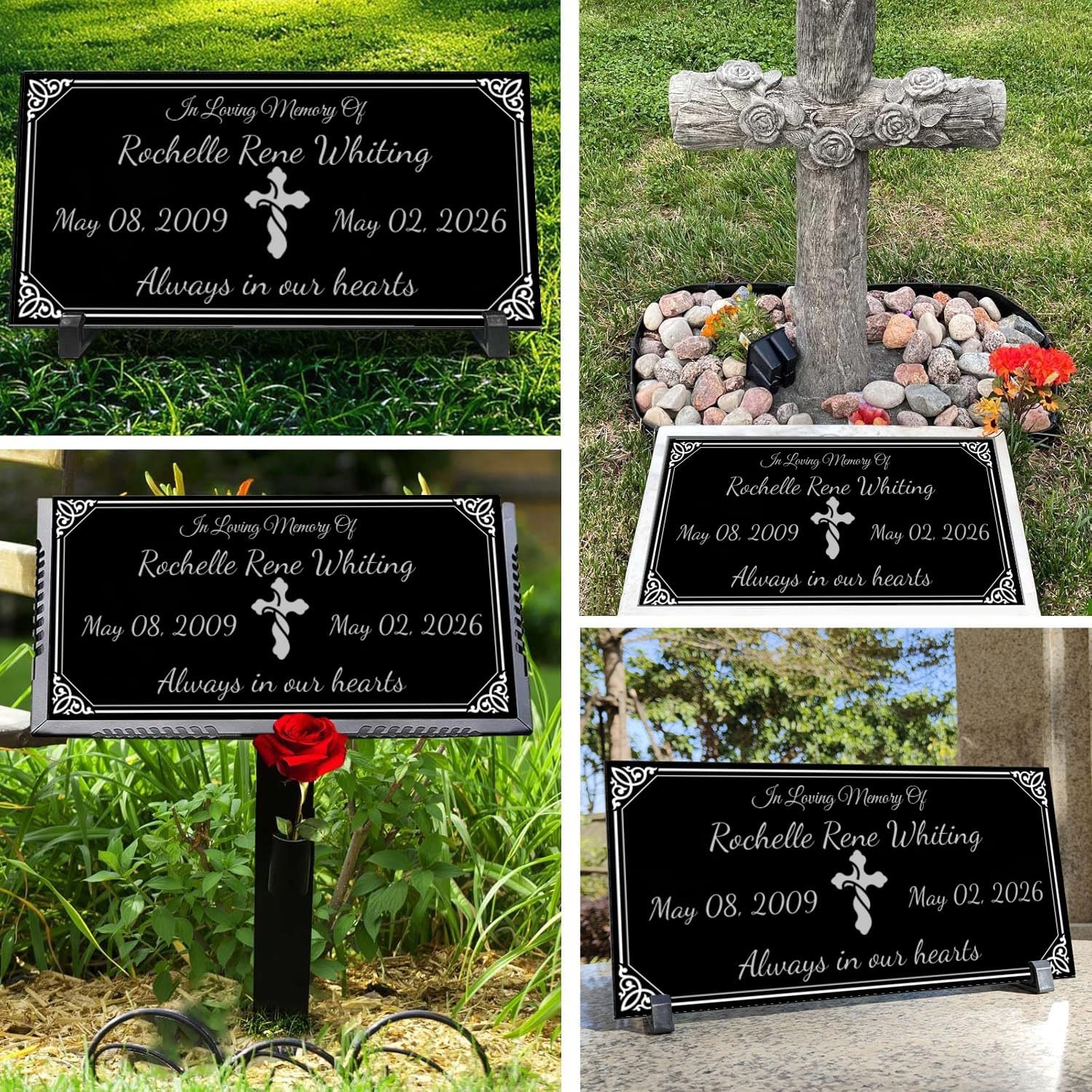 Personalized Human Memorial Stone, Black Granite Headstone with Photo, Engraved Grave Marker for Cemetery Outdoor