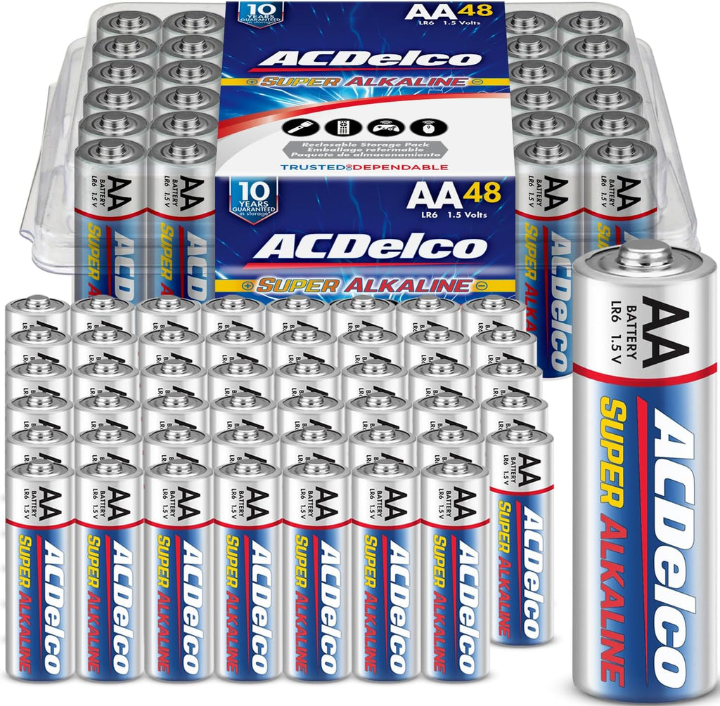 ACDelco 48-Count Double AA Batteries, Maximum Power Super Alkaline Battery, 10-Year Shelf Life, Reclosable Packaging