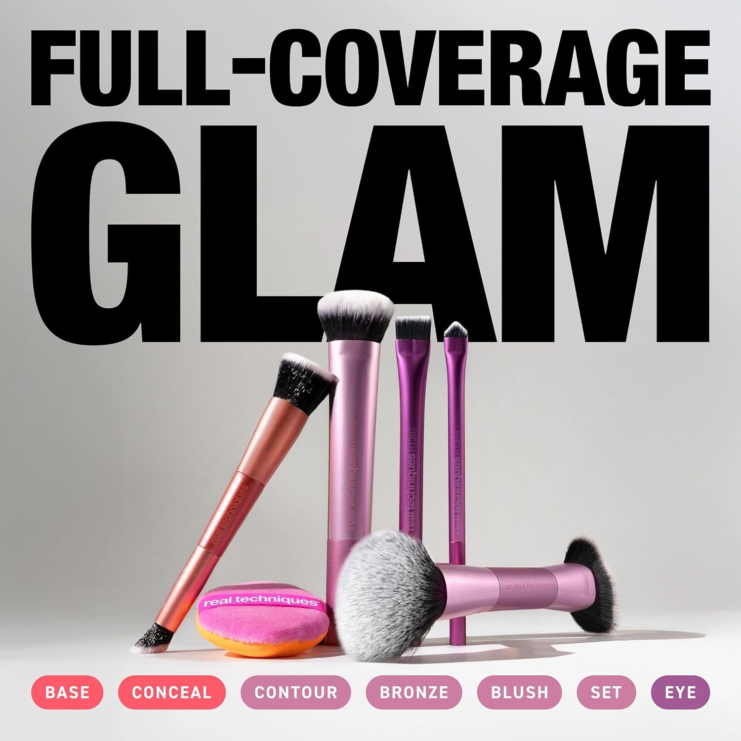 Big Blends Energy Brush + Dual-Sided Puff Kit, 6 Piece Face Makeup Brush & Puff Set for Foundation, Concealer, Powder