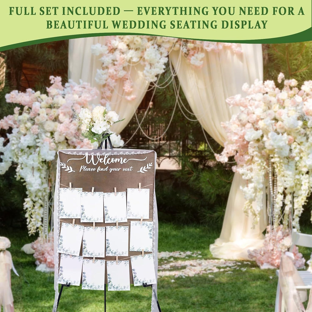 Wooden Wedding Seating Chart Board, Two Connectable Panels (23.7"×17"), 0.32" Thick, Foldable Design with Metal