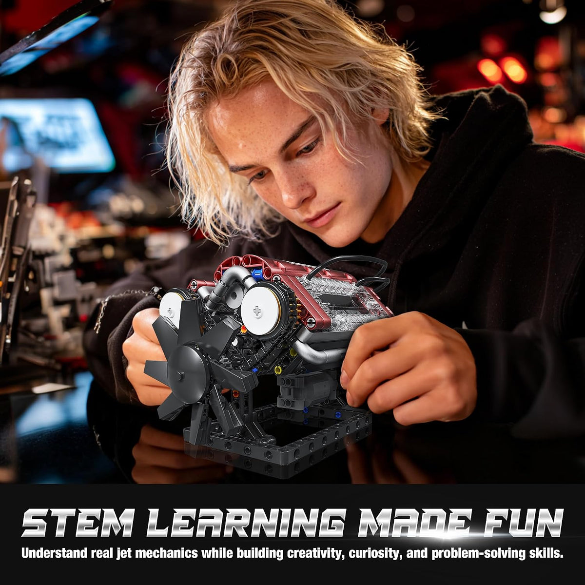 V8 Engine Building Blocks Sets, V8 Engine Model Kit That Runs – Motorized with Moving Pistons, Crankshaft & Rotating
