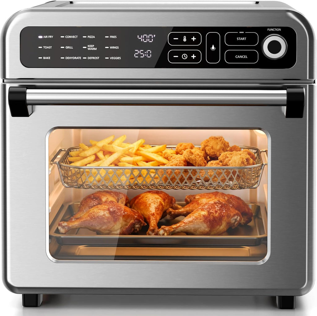 18QT Air Fryer Toaster Oven Combo, 12-in-1, Stainless Steel, Silver | Non-Toxic Countertop Convection Oven with