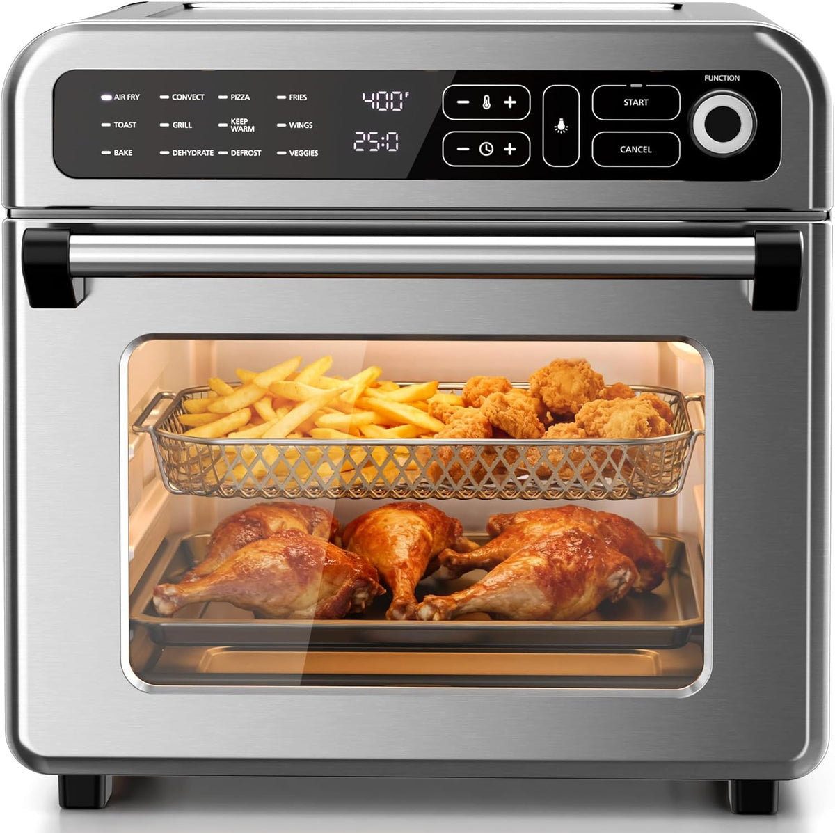 18QT Air Fryer Toaster Oven Combo, 12-in-1, Stainless Steel, Silver | Non-Toxic Countertop Convection Oven with
