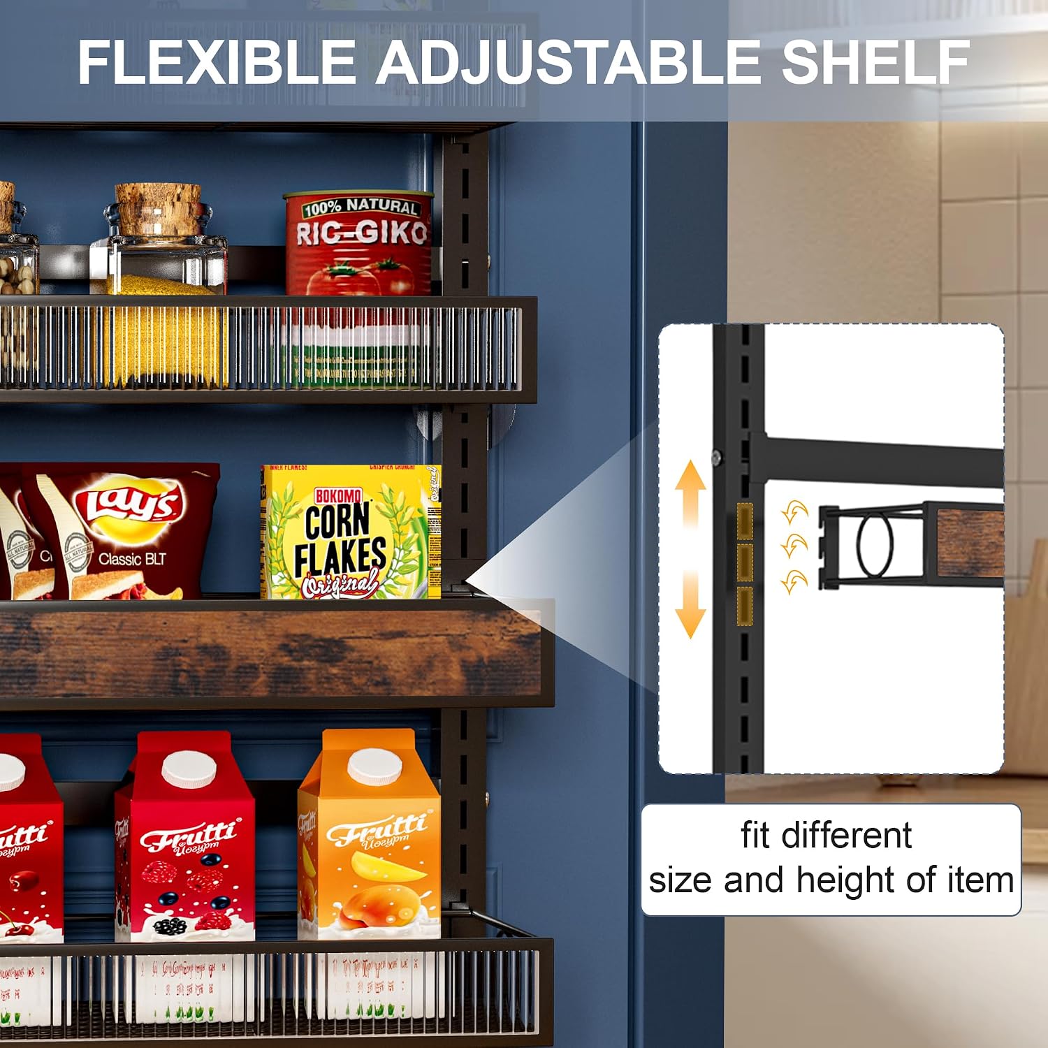 8 Tier Pantry Door Organizer Spice Rack, 2-IN-1 Wall Mount or Hanging Over Door Seasoning Organizer with Adjustable