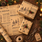 Vintage Christmas Wrapping Paper Rolls,Newspaper Brown Gift Wrap
