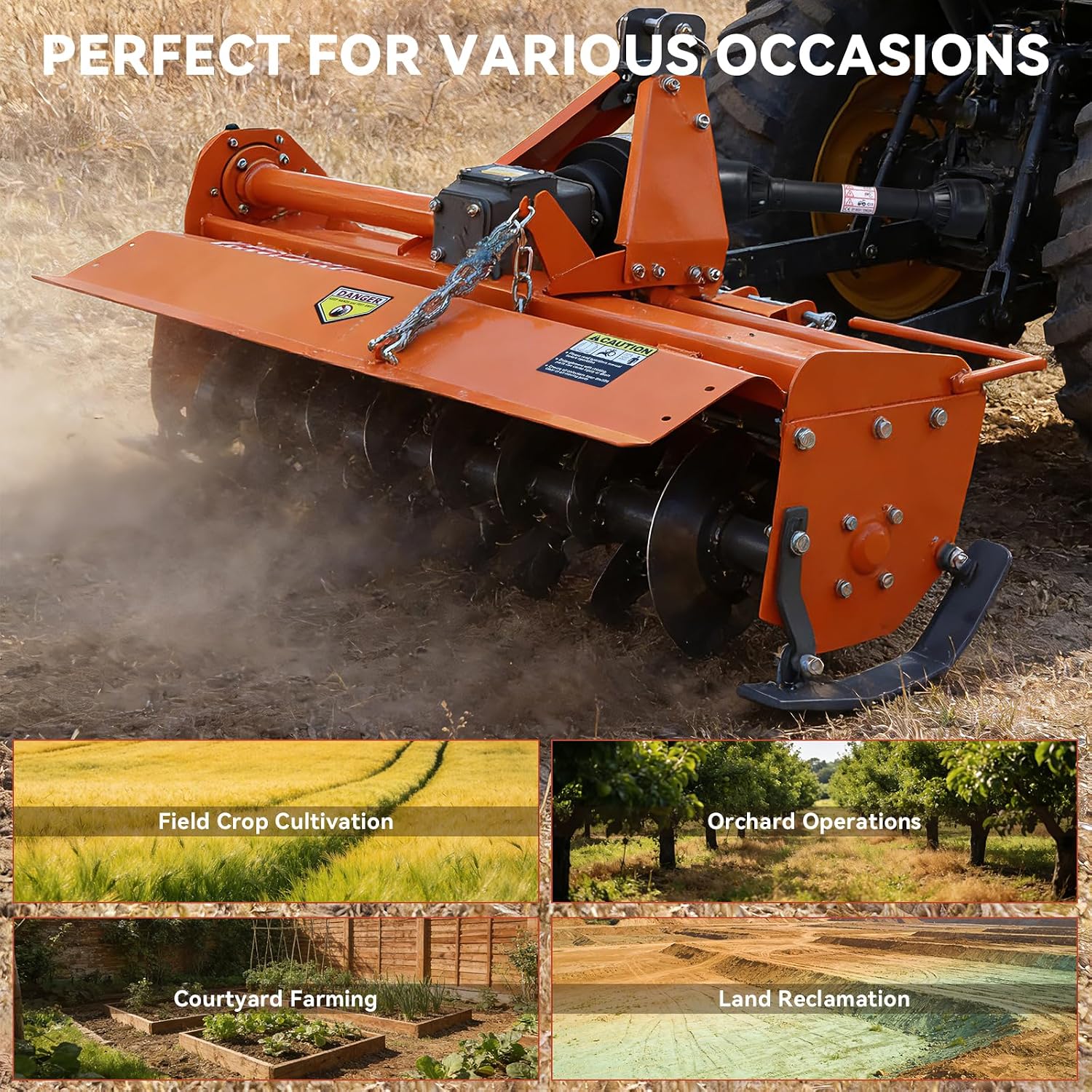 49" 3-Point Rotary Tiller Attachment for Category 1 Tractors | Compatible with 20-30HP tractors, 28 L-Shaped