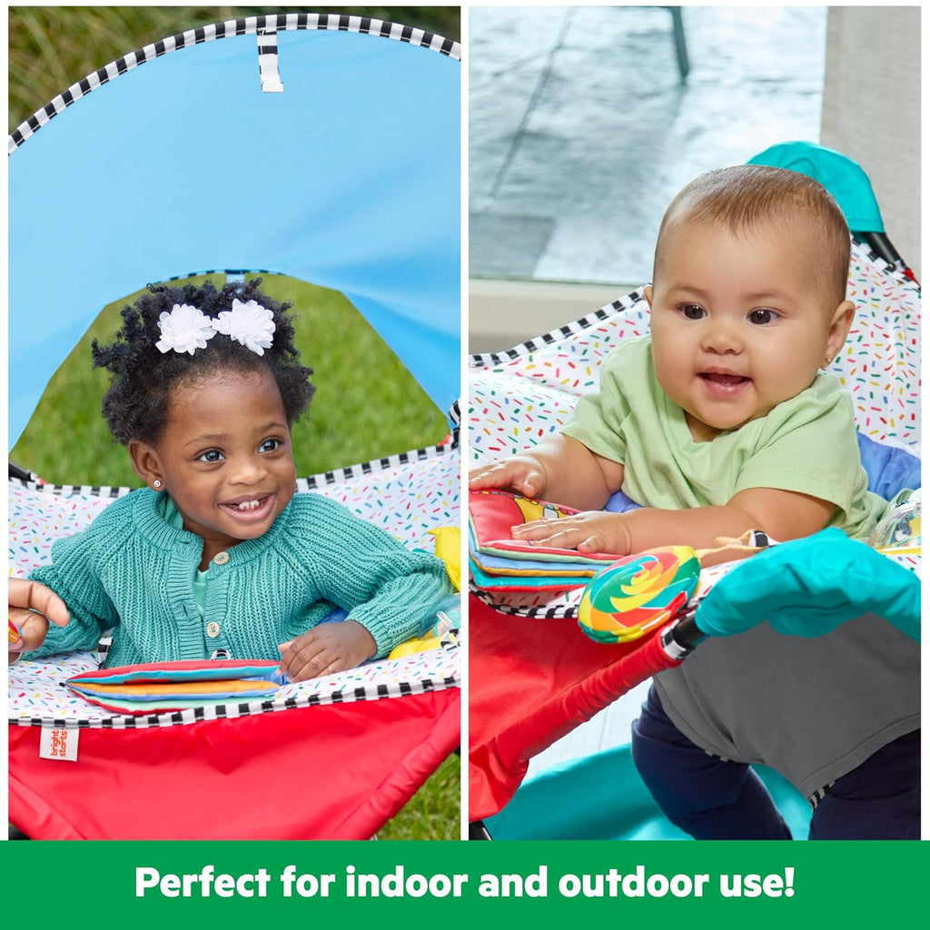 Pop 'N Jump Portable Baby Jumper, Foldable Indoor/Outdoor Baby Jumper with Sweet Treats with Sensory Activities, Ages