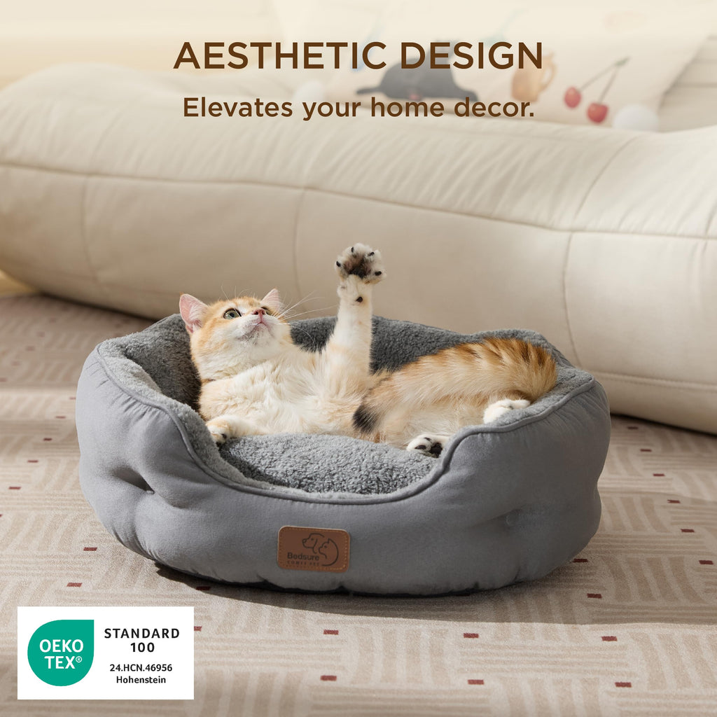 Self Warming Cat Bed,Round Washable Small Dog Bed, 20In Grey