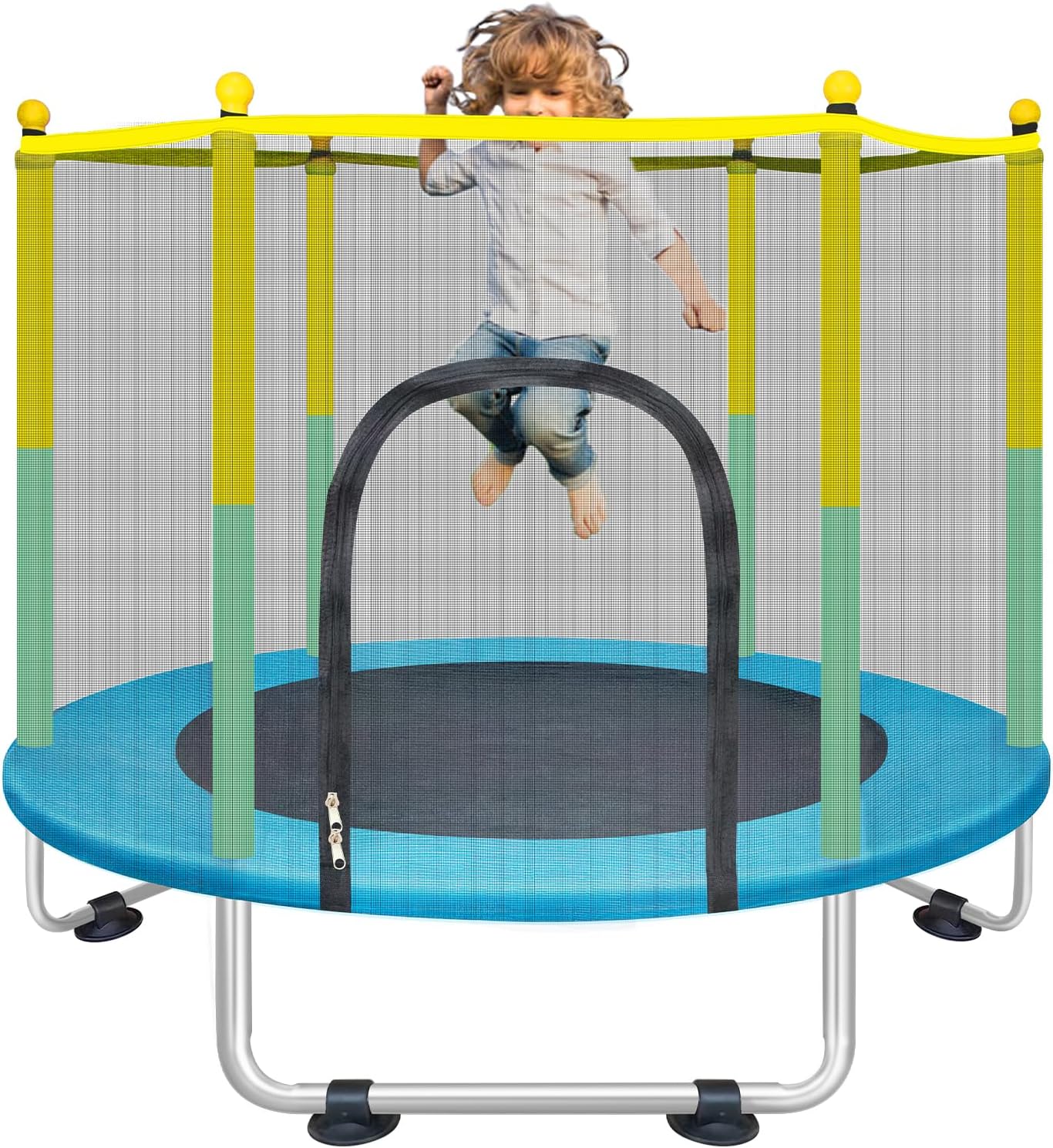 Indoor Trampoline for Kids Ages 1-8, 55" Small Outdoor Toddler Trampoline with Safety Enclosure Net, No-Gap Safe