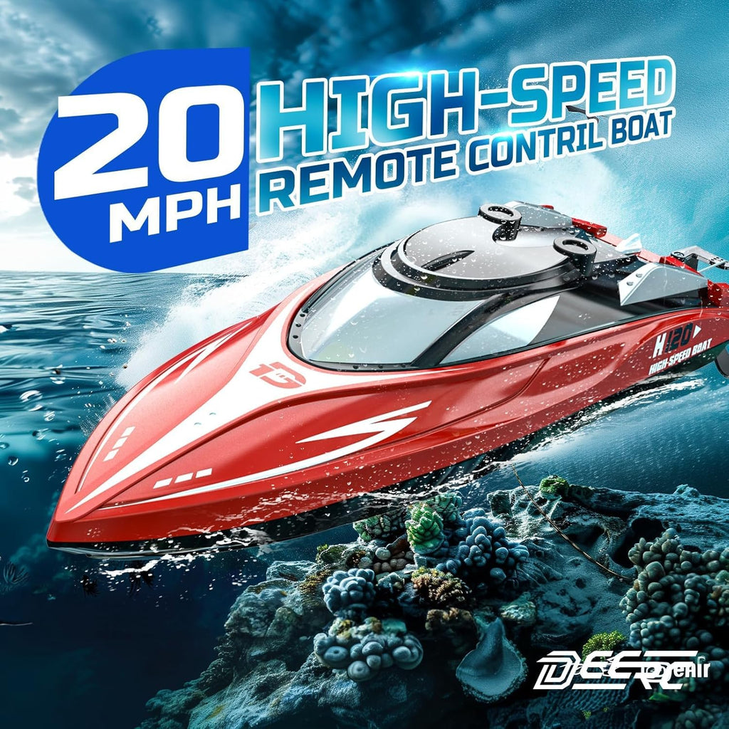 H120 Fast RC Boat for Pools and Lakes, 2.4 GHz 20+ MPH Racing Boats for Kids & Adults with Rechargeable Battery,Low
