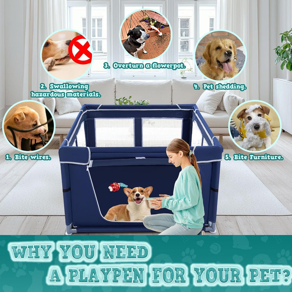 42x42 Inches Puppy Playpen with Gate, Dog Playpen for Puppies or Small Dogs, DogFence Pet Playpen for Indoor &