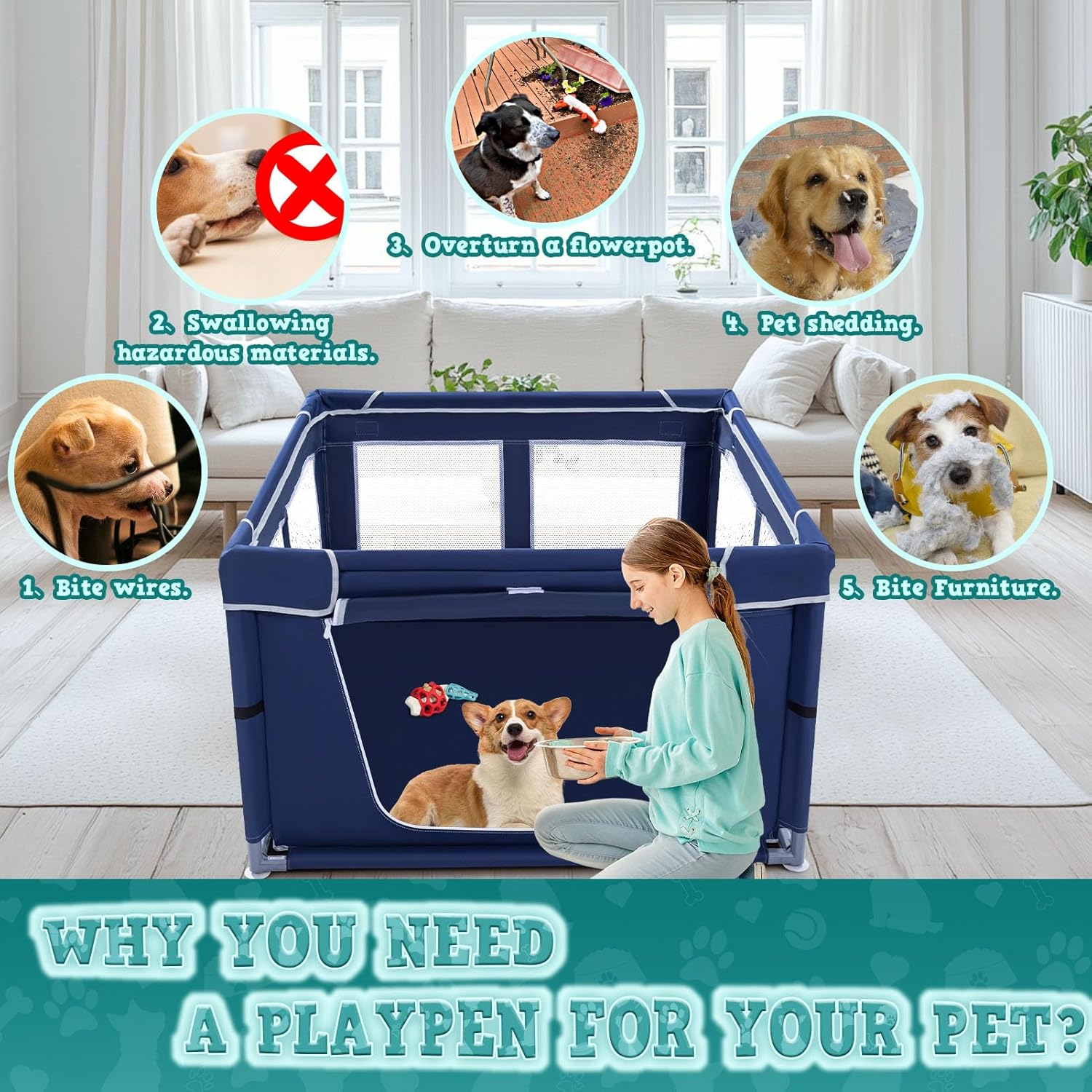 42x42 Inches Puppy Playpen with Gate, Dog Playpen for Puppies or Small Dogs, DogFence Pet Playpen for Indoor &