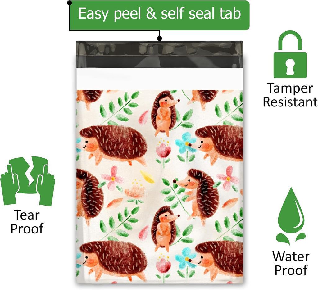 10x13 (100) Hedgehogs Designer Poly Mailers Shipping Envelopes Premium Printed Bags