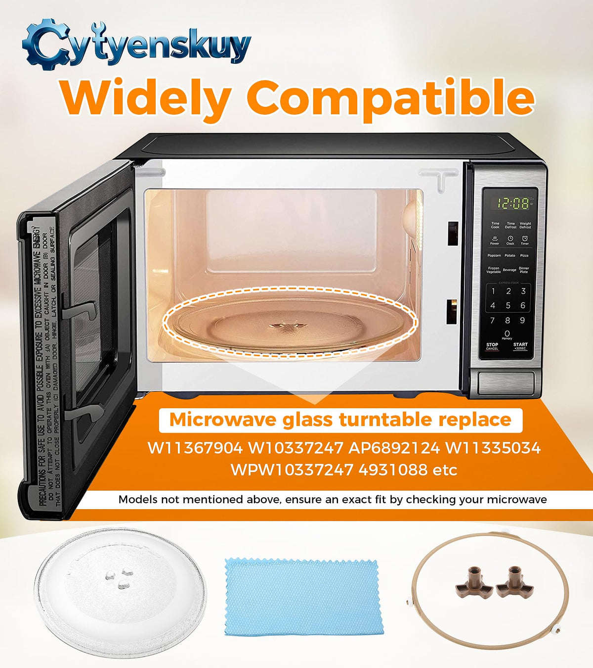 12" Glass Microwave Plate with Roller Ring & Coupler Feet Kit