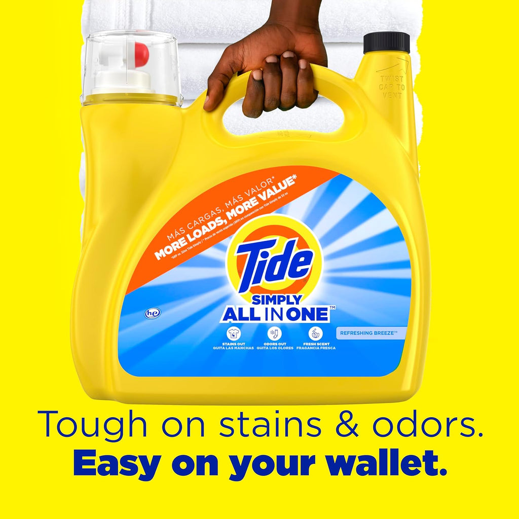Simply Liquid Laundry Detergent, Refreshing Breeze Scent, All-In-One Detergent, 138 Loads, 173 fl oz