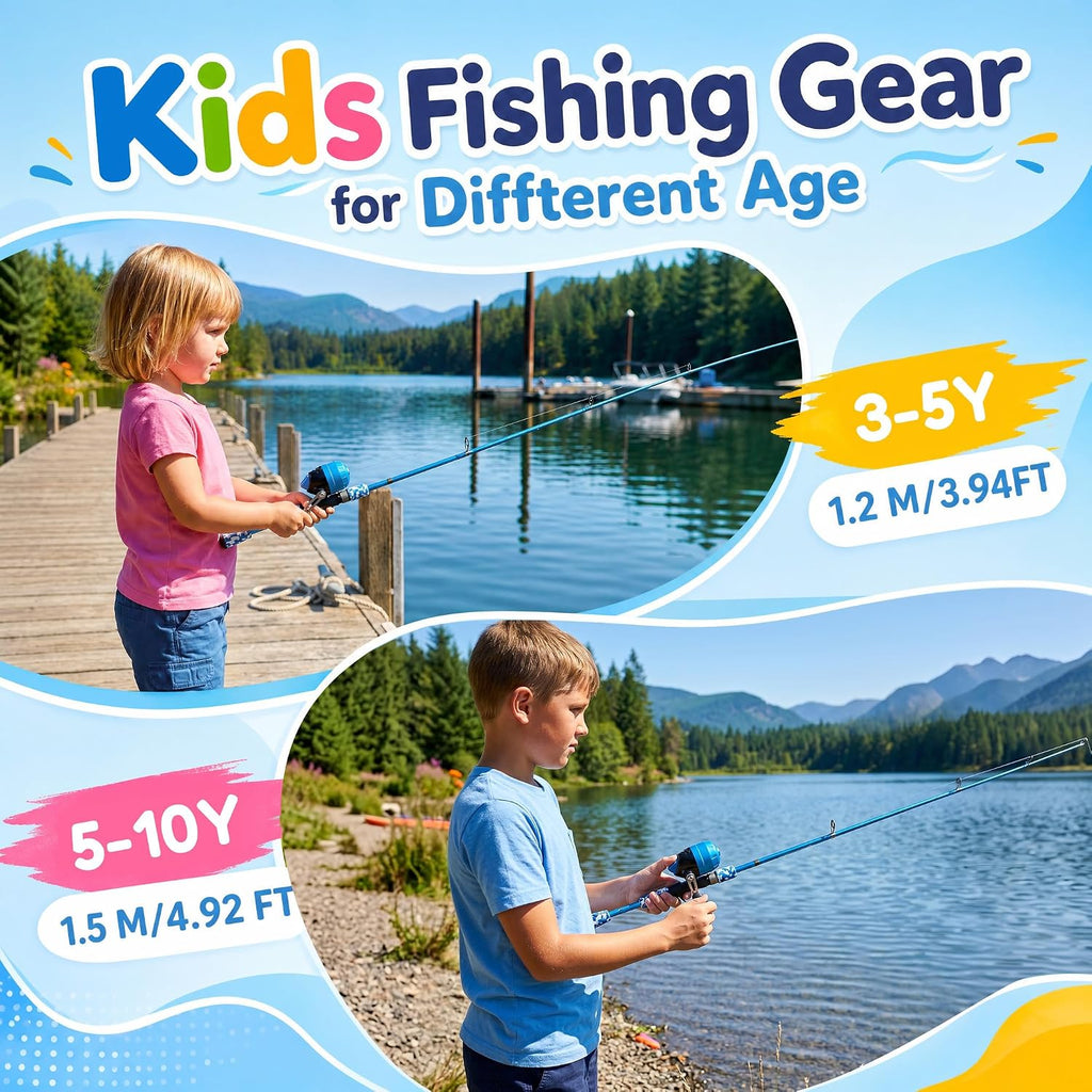 Kids Fishing Pole - Portable Kids Fishing Rod and Reel Combo, Kids Fishing Gear with Tackle Box, Spincast Reel