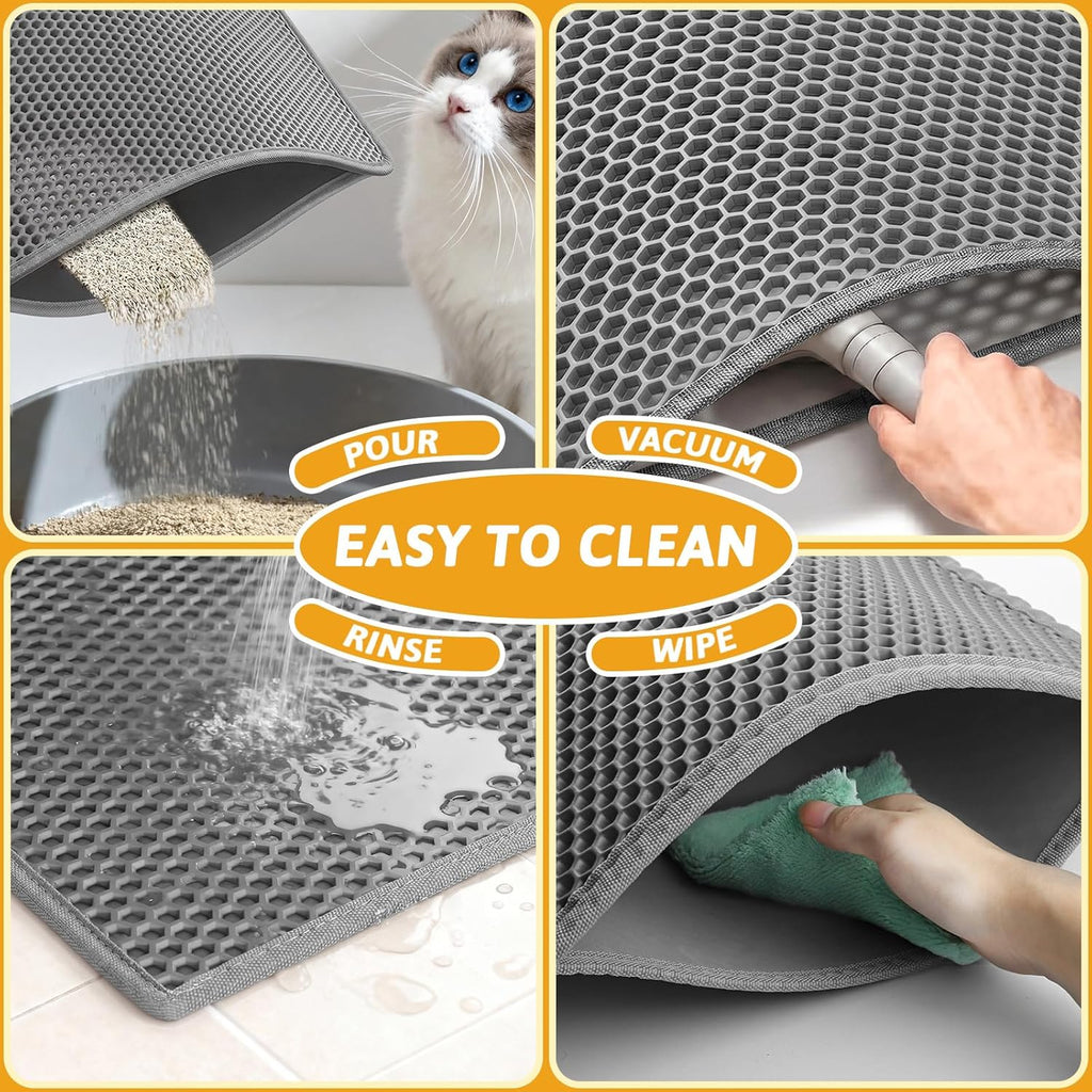 Cat Litter Mat Double Layer Waterproof Urine Proof Trapping Mat 1 Pack (Gray, 30x24 Inch (Pack of 1))