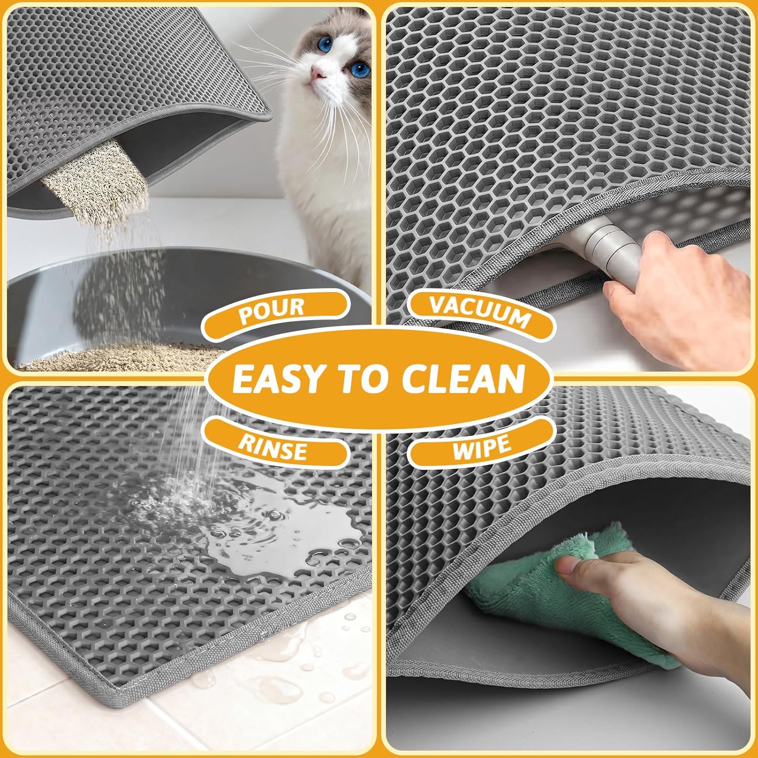 Cat Litter Mat Double Layer Waterproof Urine Proof Trapping Mat 1 Pack (Gray, 30x24 Inch (Pack of 1))