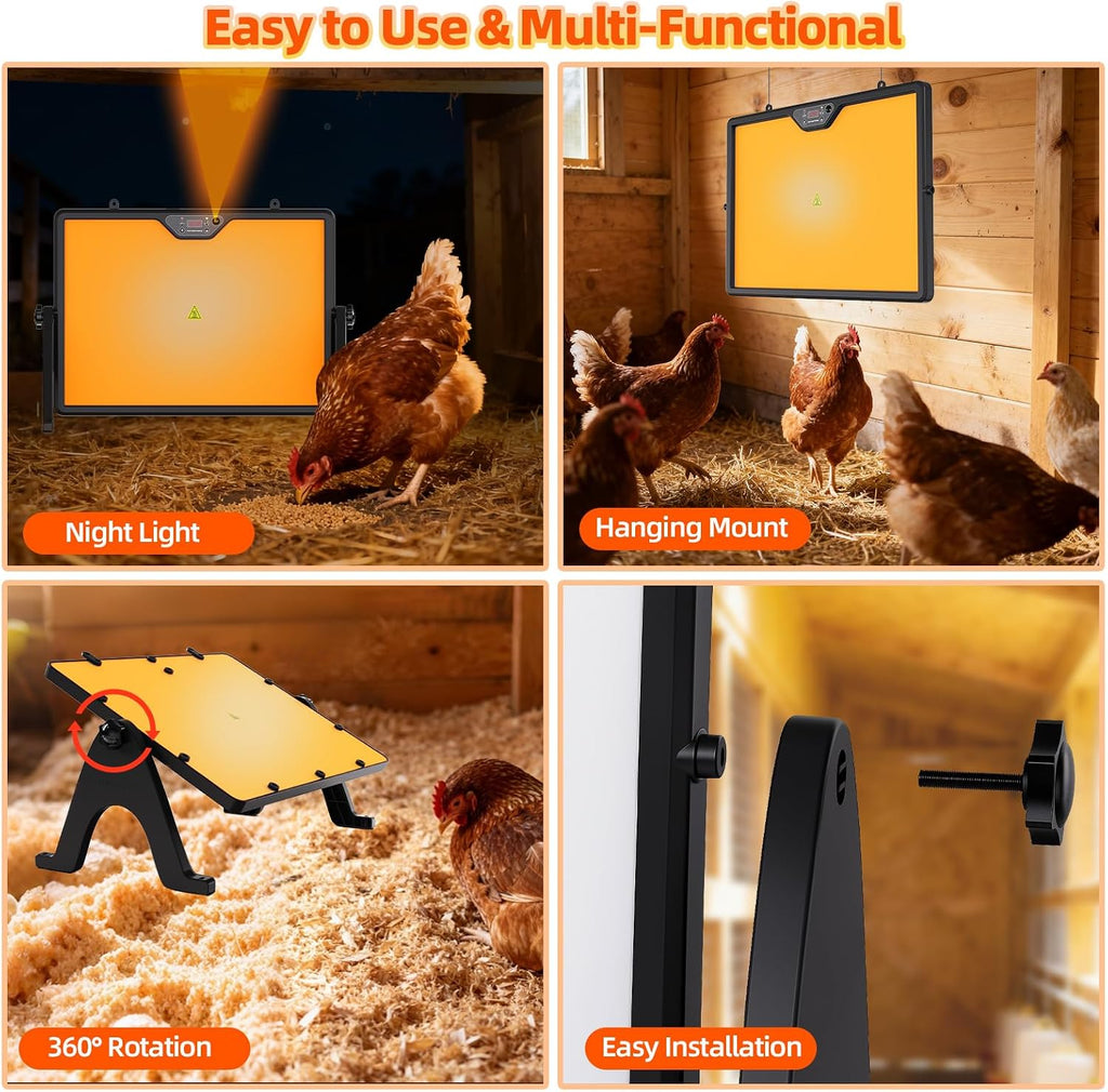 Brooder Plate Heater with Remote - 2-Sided Warming Chick Heat Plate, 4 Timers, Night Light, LED Temp Display, 180W