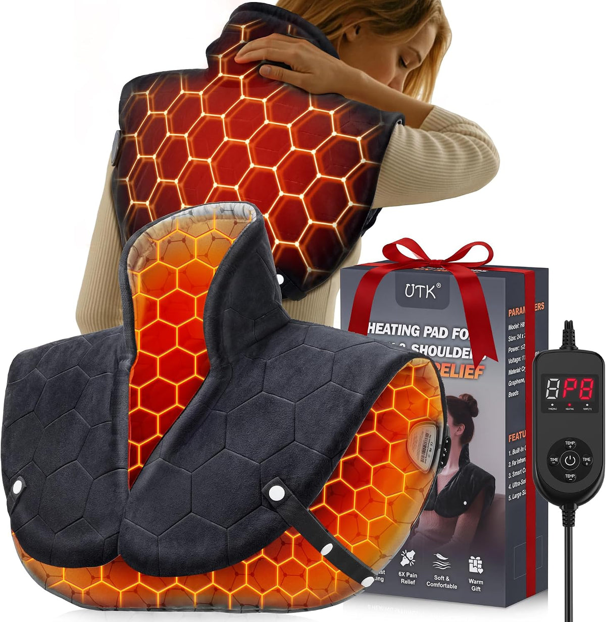 30s Fast Heating Pad for Shoulders and Back, 6X Deeper Pain Relief