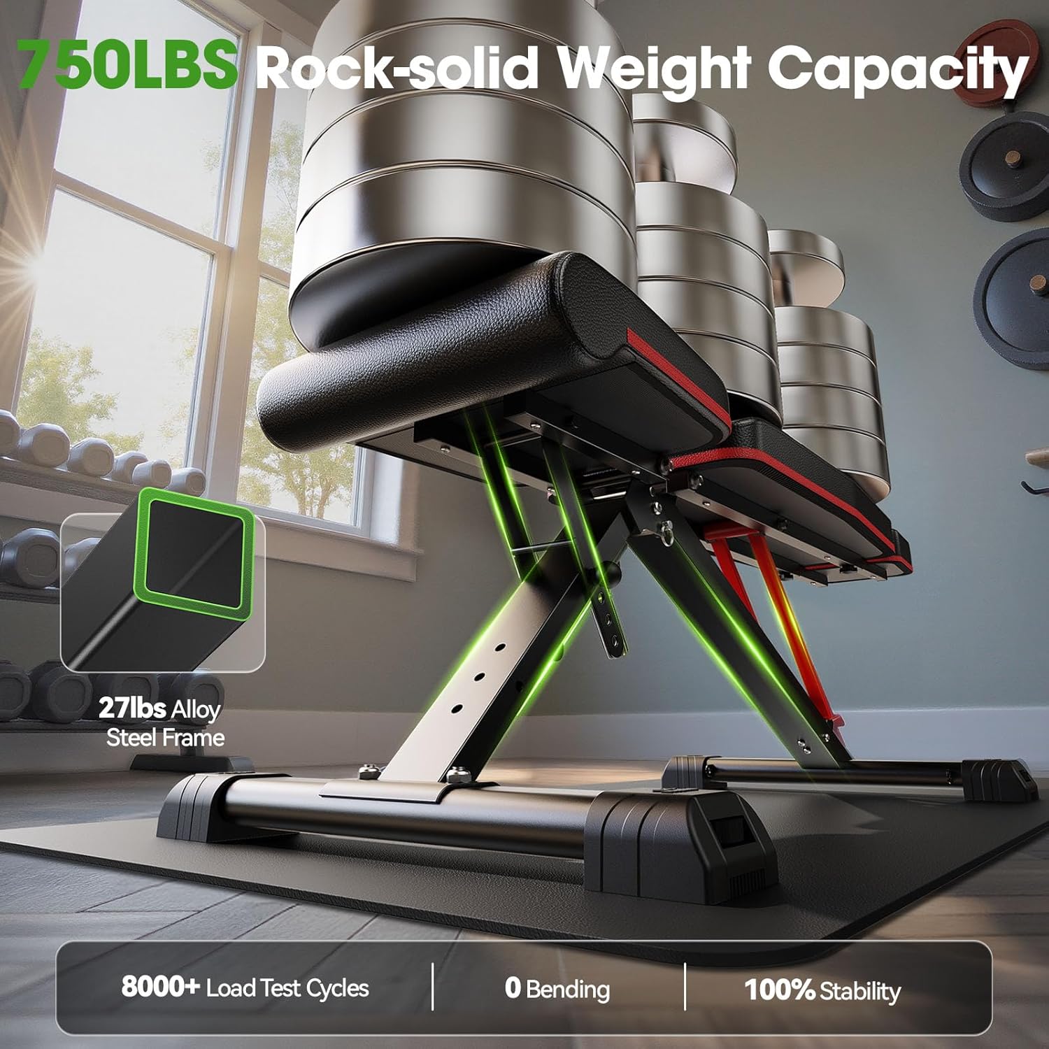 WB3 Weight Bench up to 6'5", 750LBS Capacity Adjustable Weight Bench for Workout, 27LBS Sturdy Foldable Bench Press