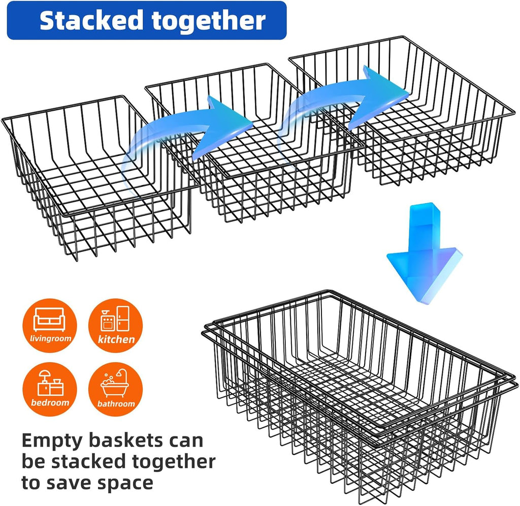 12 Pack Extra Large Wire Storage Baskets, Pantry Organization for Cabinets, Metal Basket Kitchen, Garage
