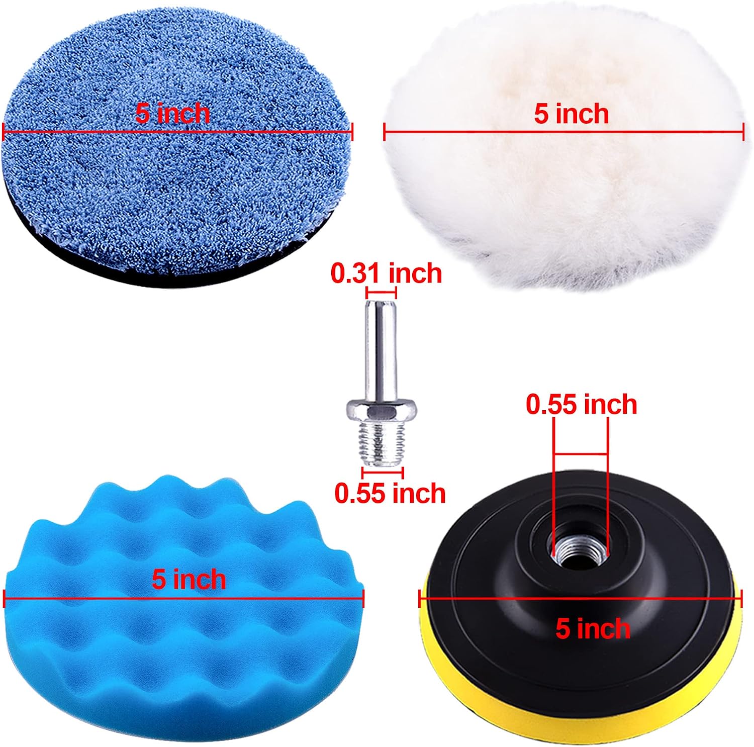 16 Pieces Buffing Pads 5 Inch Car Polishing Pad Kit Foam Polish Pads | Wax Buffer Polisher Attachment for Drill