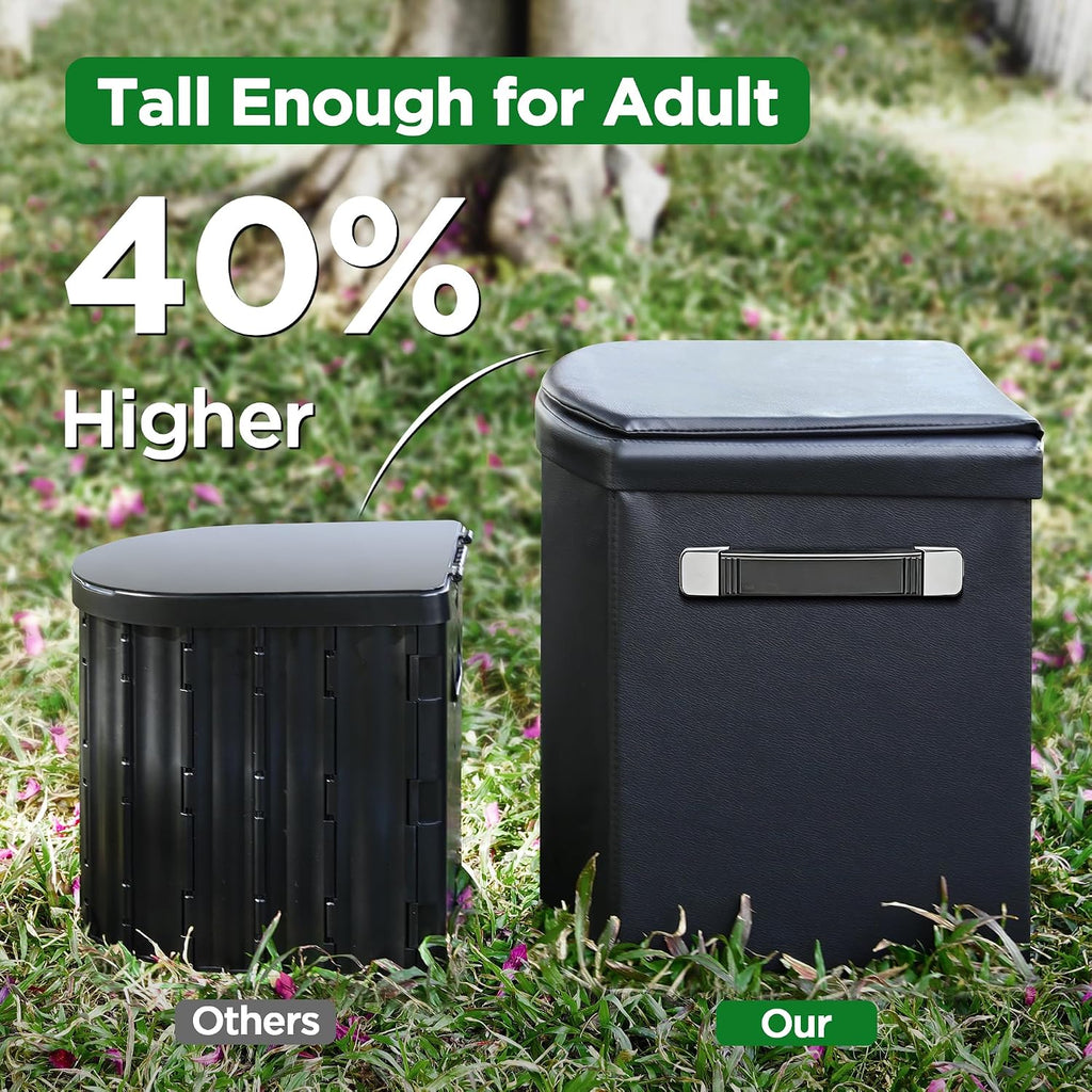 Portable Toilet for Adults, Foldable Camping Toilet with Soft & Comfortable Leather Seat,Hold Up to 400lbs, Height