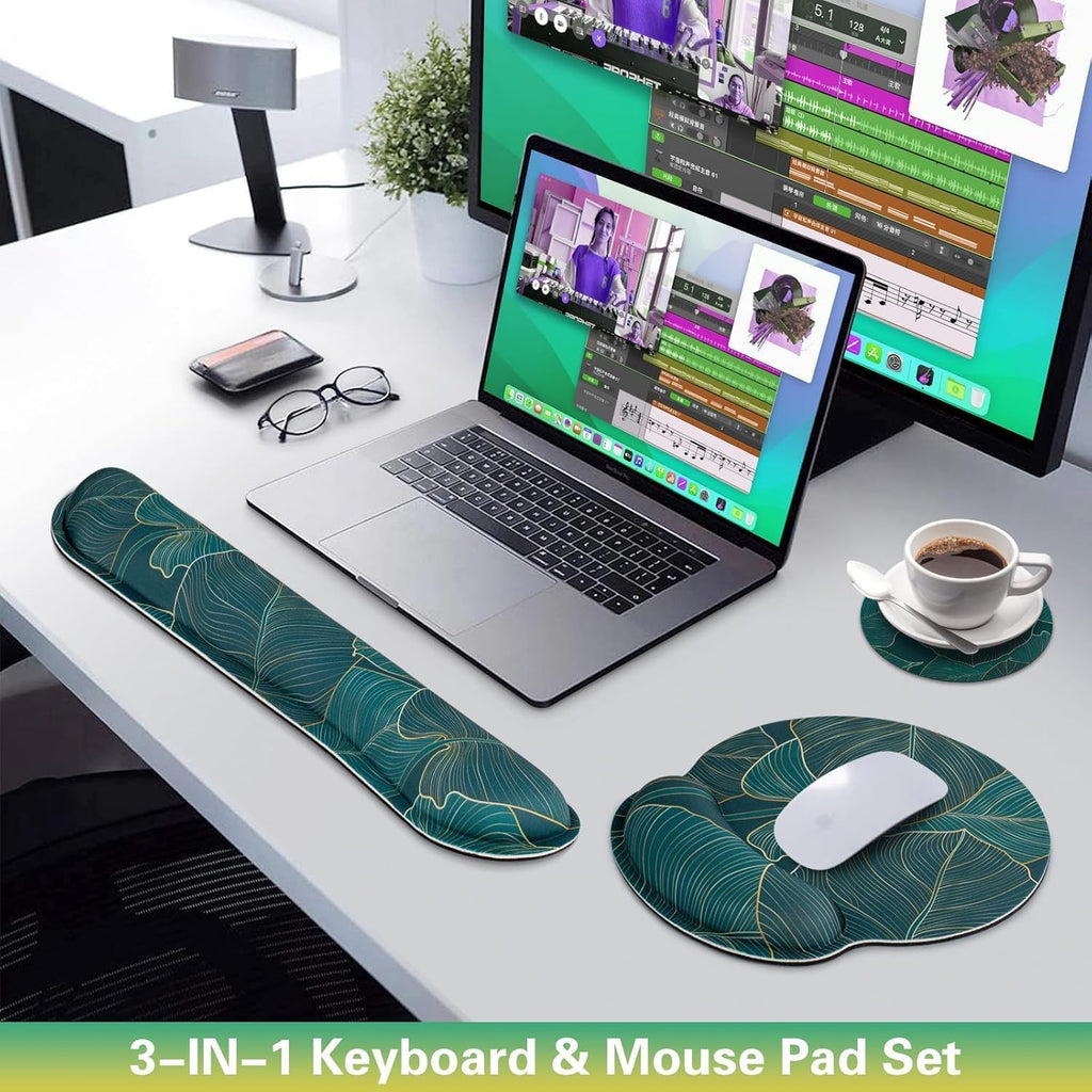 Mouse Pad with Wrist Rest Set, 3-in-1 Wrist Support Mousepad | Gaming Mat Pad with Anti-Skid Base,Ergonomic Mouse Pad
