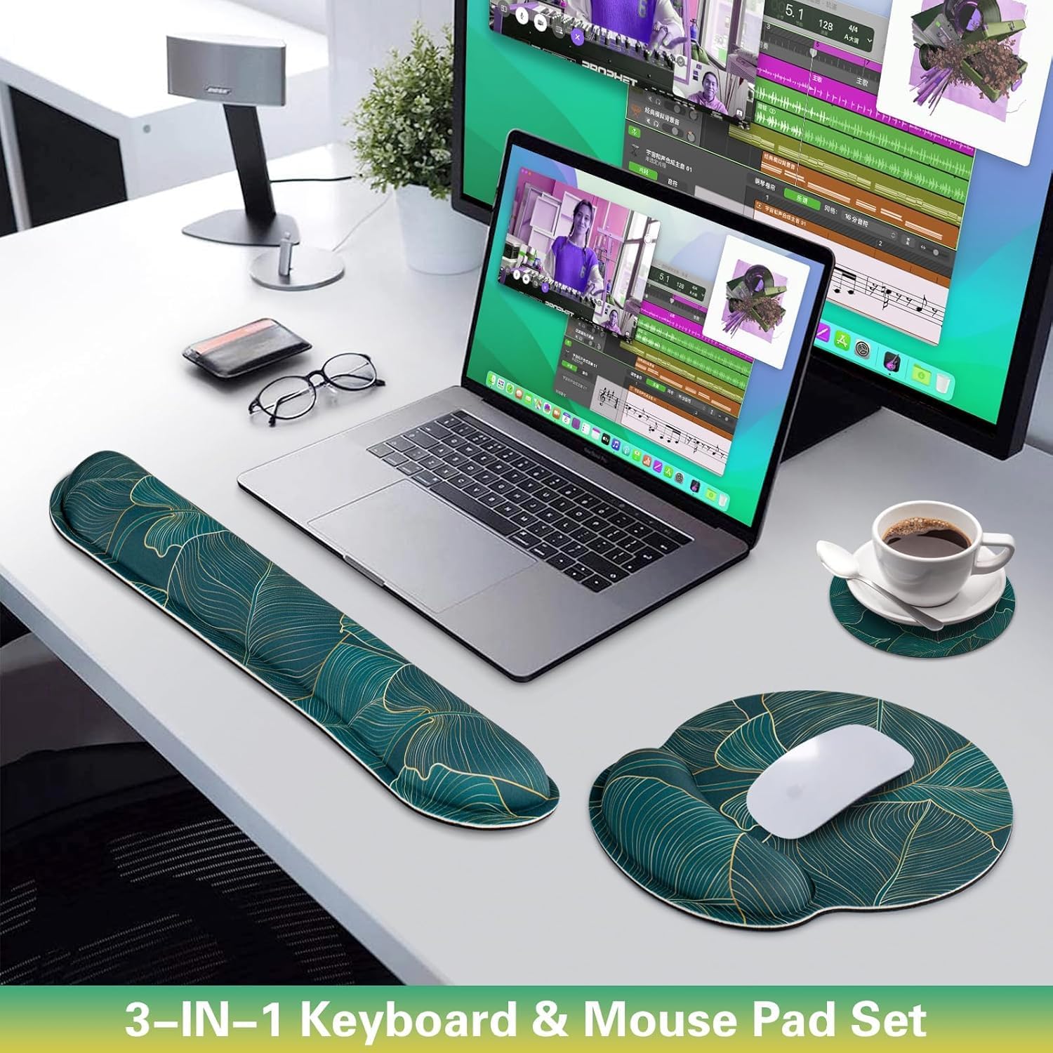 Mouse Pad with Wrist Rest Set, 3-in-1 Wrist Support Mousepad | Gaming Mat Pad with Anti-Skid Base,Ergonomic Mouse Pad