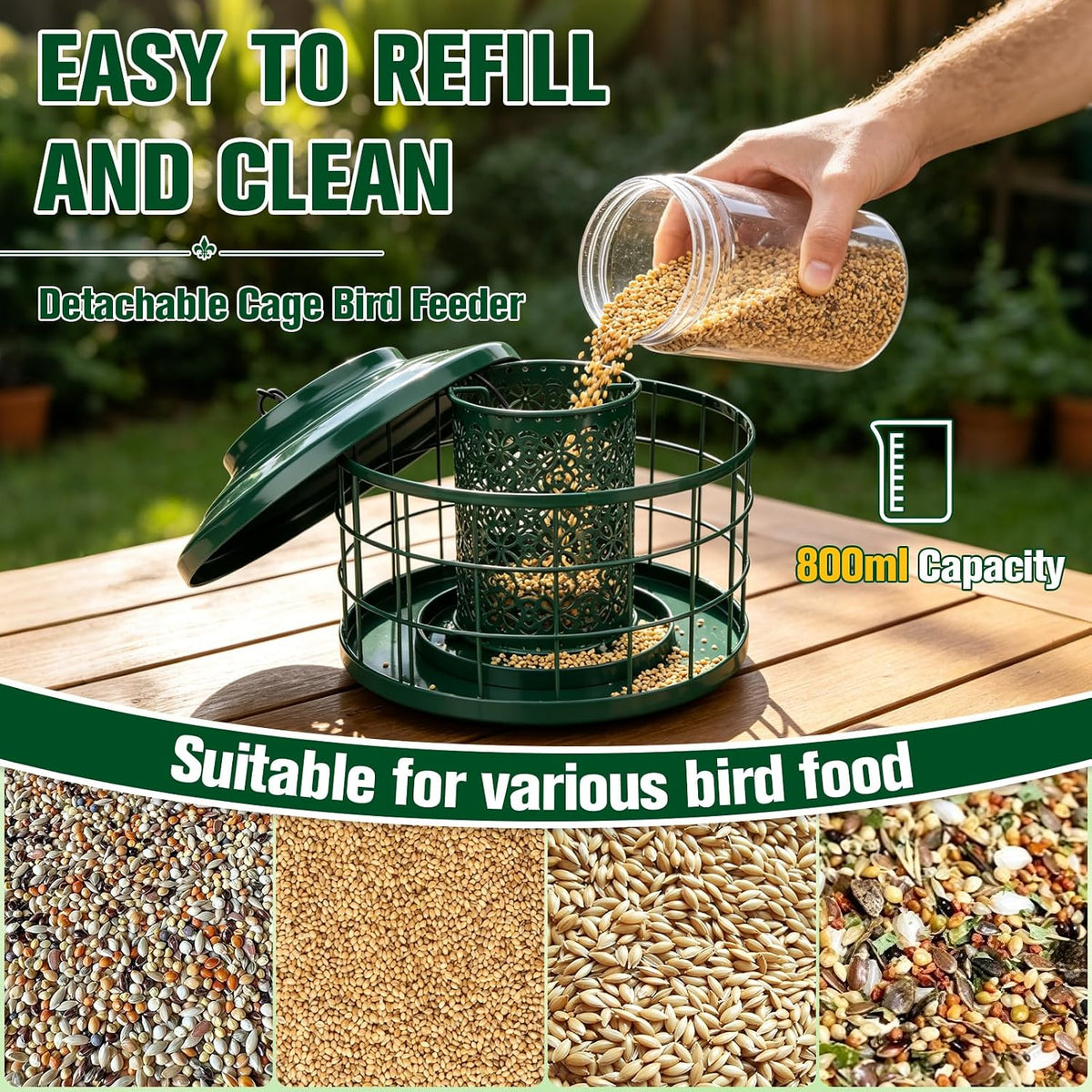 Metal Caged Bird Feeder for Outdoors Hanging, Squirrel & Starling Proof
