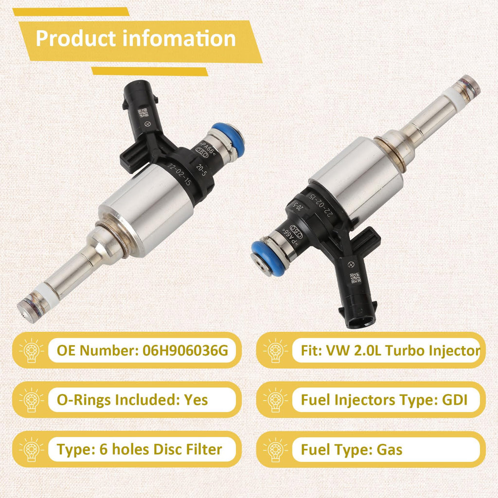 Compatible with/VW 2009-2016 EA888-Turbo 2.0 Fuel Injectors