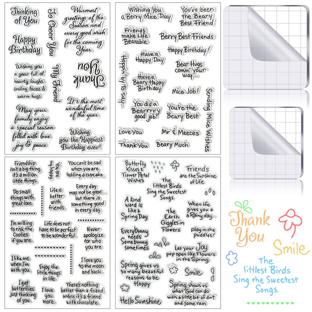 4 Sheet Sentiments Rubber Clear Stamps Set for Card Making and DIY