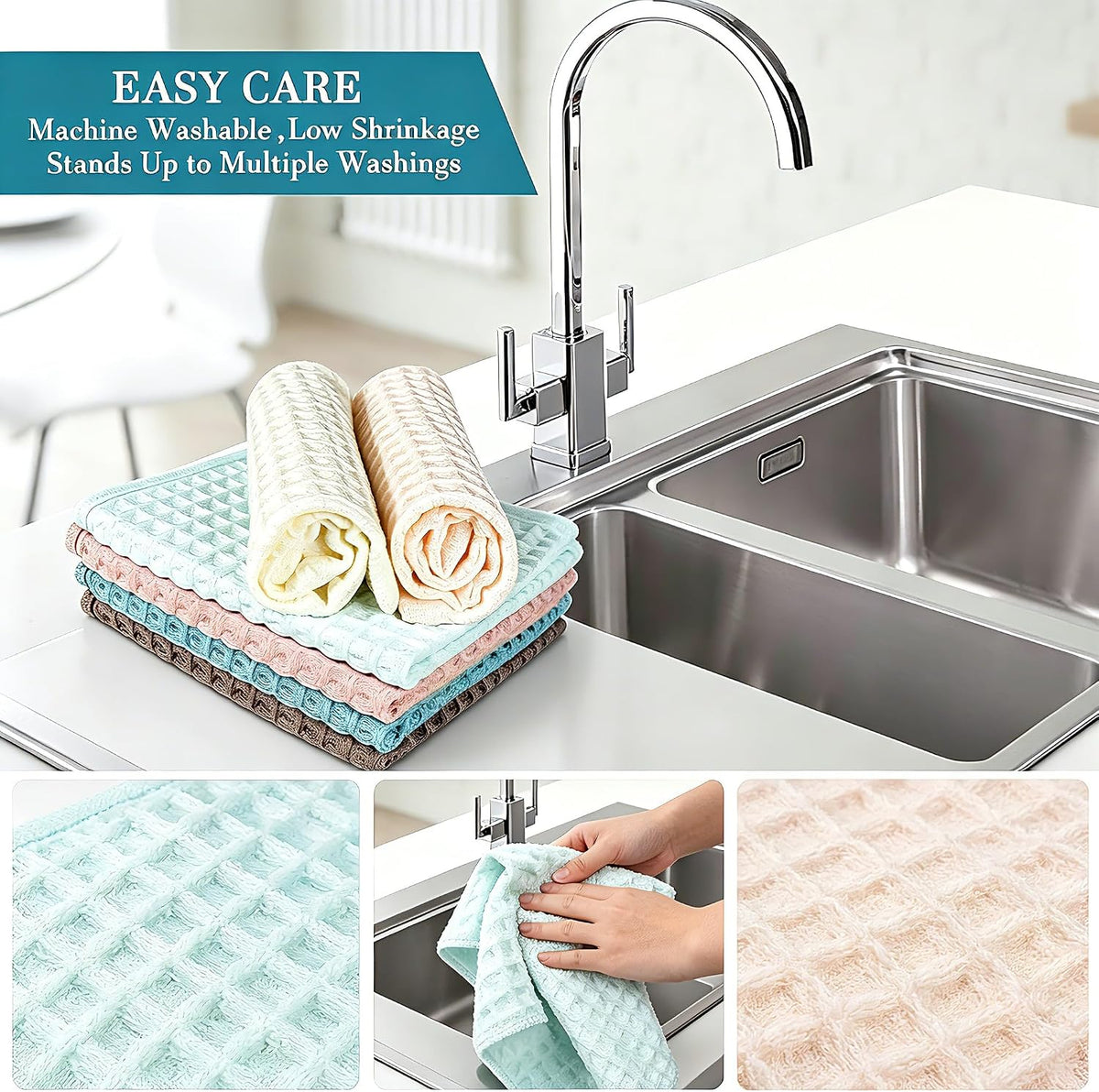 Kitchen Towels Set 6 Pack, 100% Cotton Waffle Weave Dish Cloths & Dish Towels, 13x13 Inch Hand Towels for Kitchen