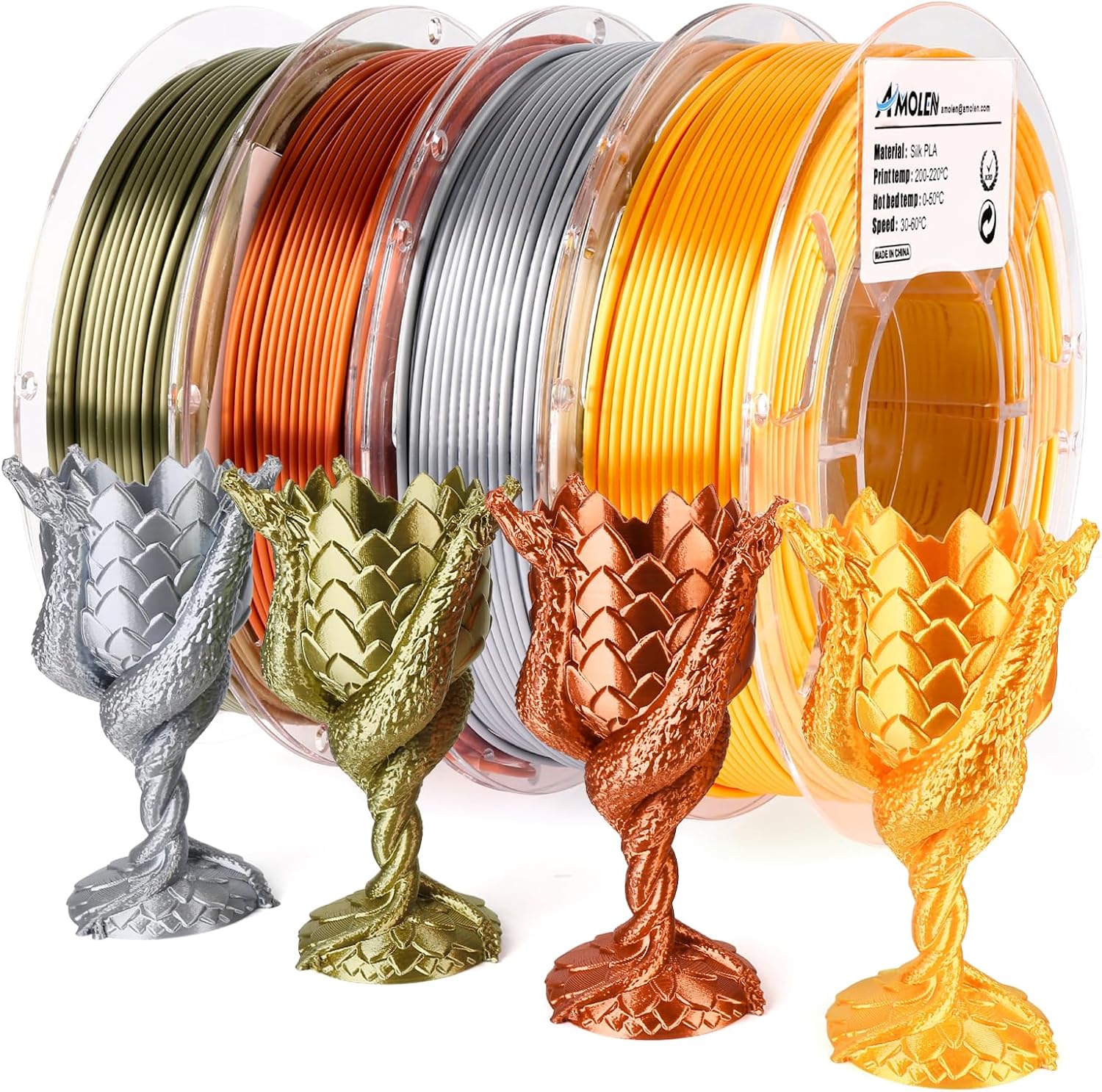 PLA 3D Printer Filament PLA Filament 1.75mm Silk Filament Bundle,Gold, Silver,Bronze, Red Copper,3D Printing Filament