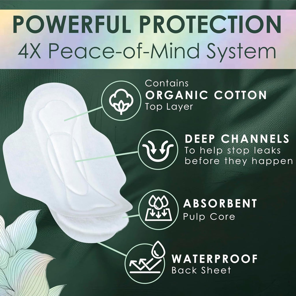 L. Ultra Thin Pads for Women, Organic Cotton Top Layer, Super Absorbency, Menstrual Pads with Wings, Made Without