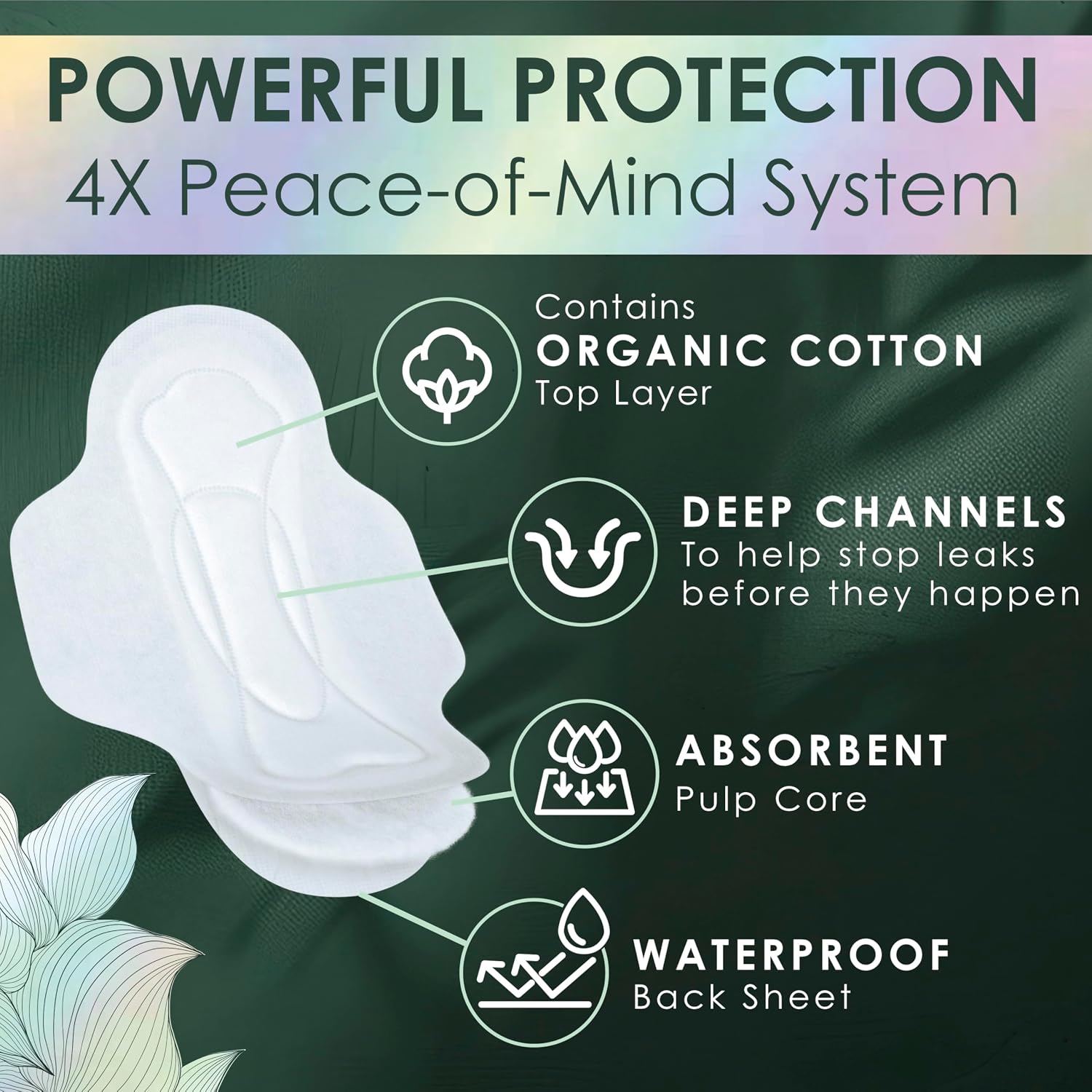 L. Ultra Thin Pads for Women, Organic Cotton Top Layer, Super Absorbency, Menstrual Pads with Wings, Made Without