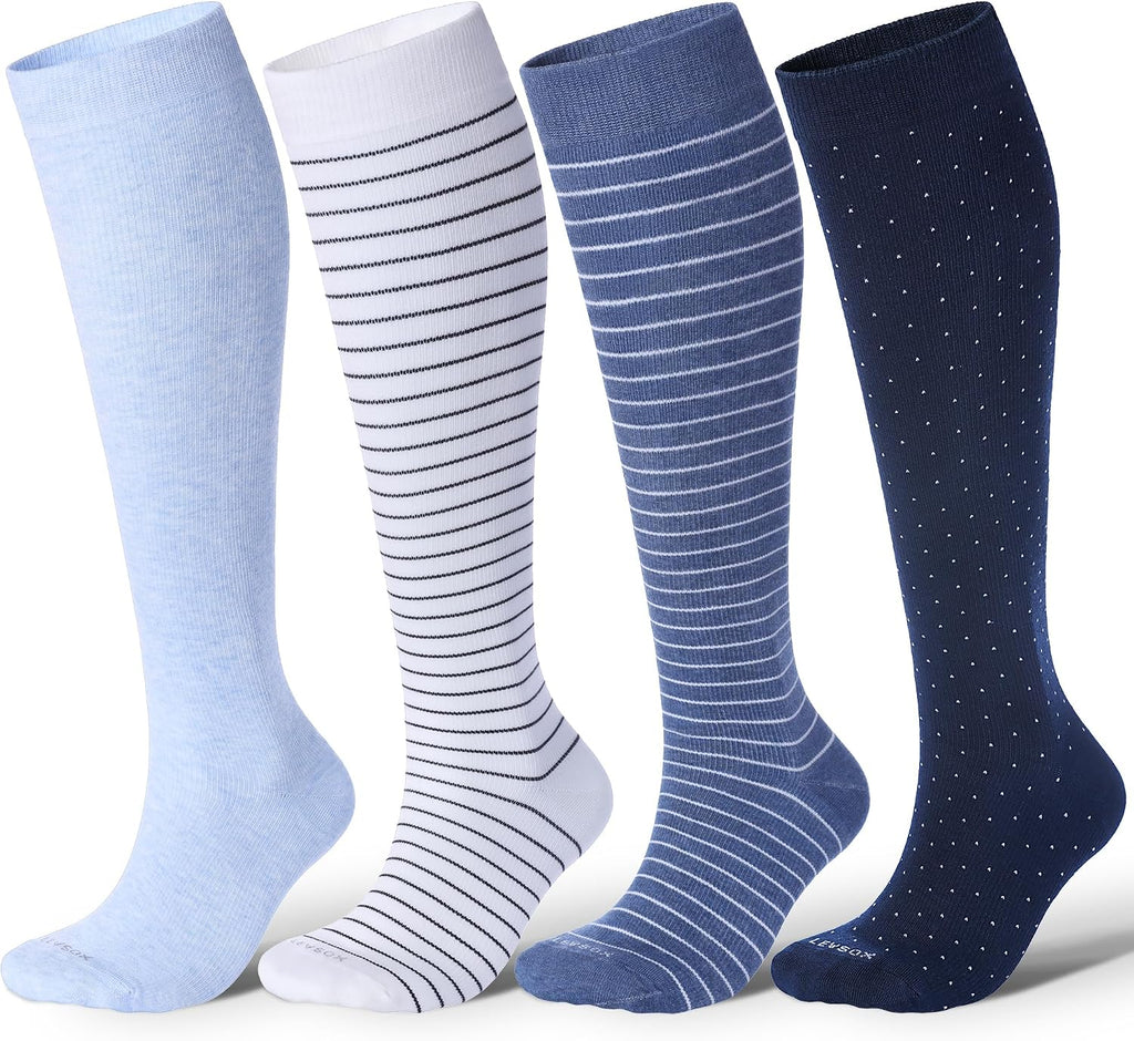 Cotton Compression Socks for Women Men 20-30 mmHg Knee High Cute Support Sock for Nurses Flying Pregnancy