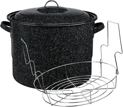 21.5 Quart Enameled Steel Water Bath Canner With Lid And Chromed Steel Jar Rack, Large‑Capacity Home Canning Pot For