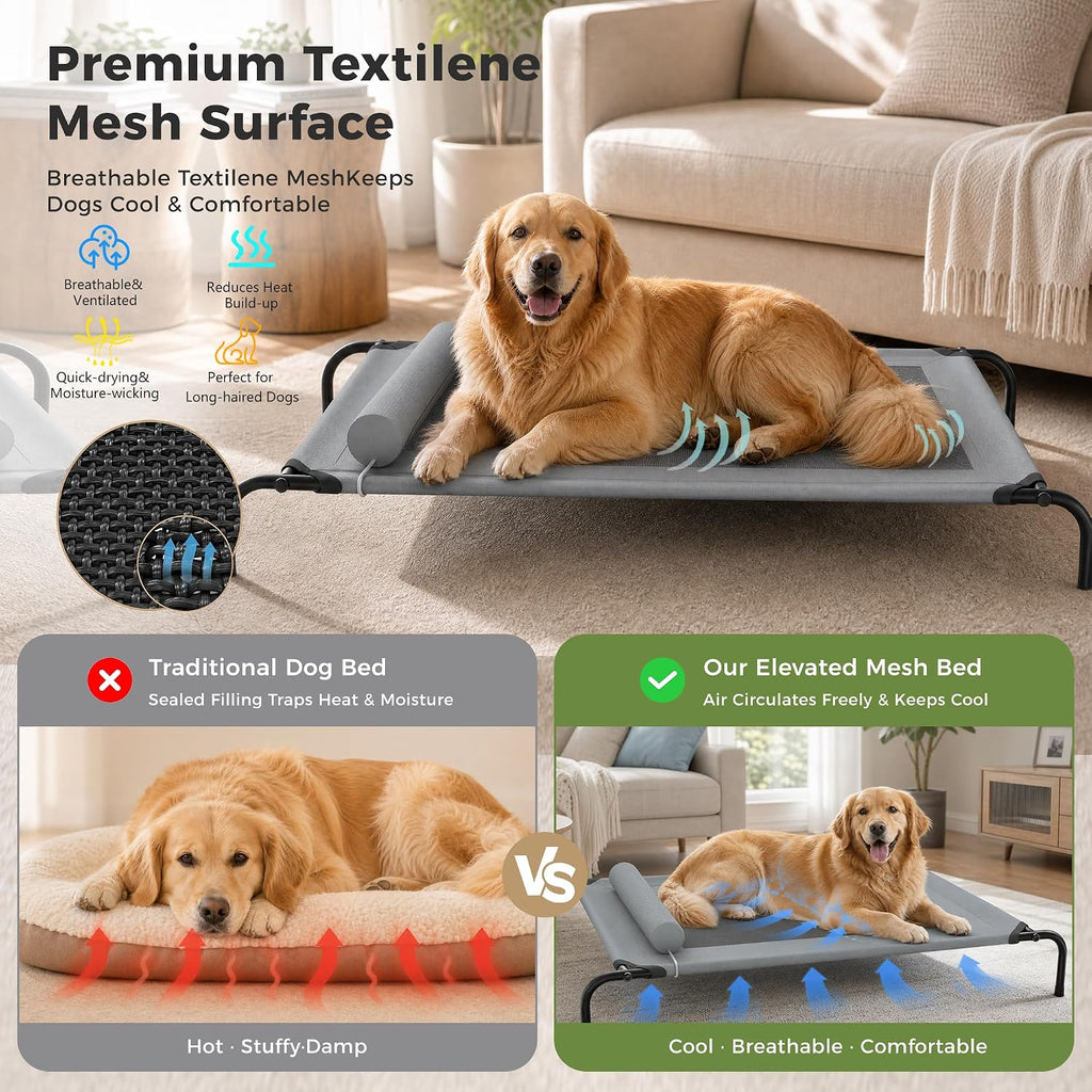 Outdoor Dogs Bed Elevated Dog Bed Medium Cooling Raised Pet Cot Grey