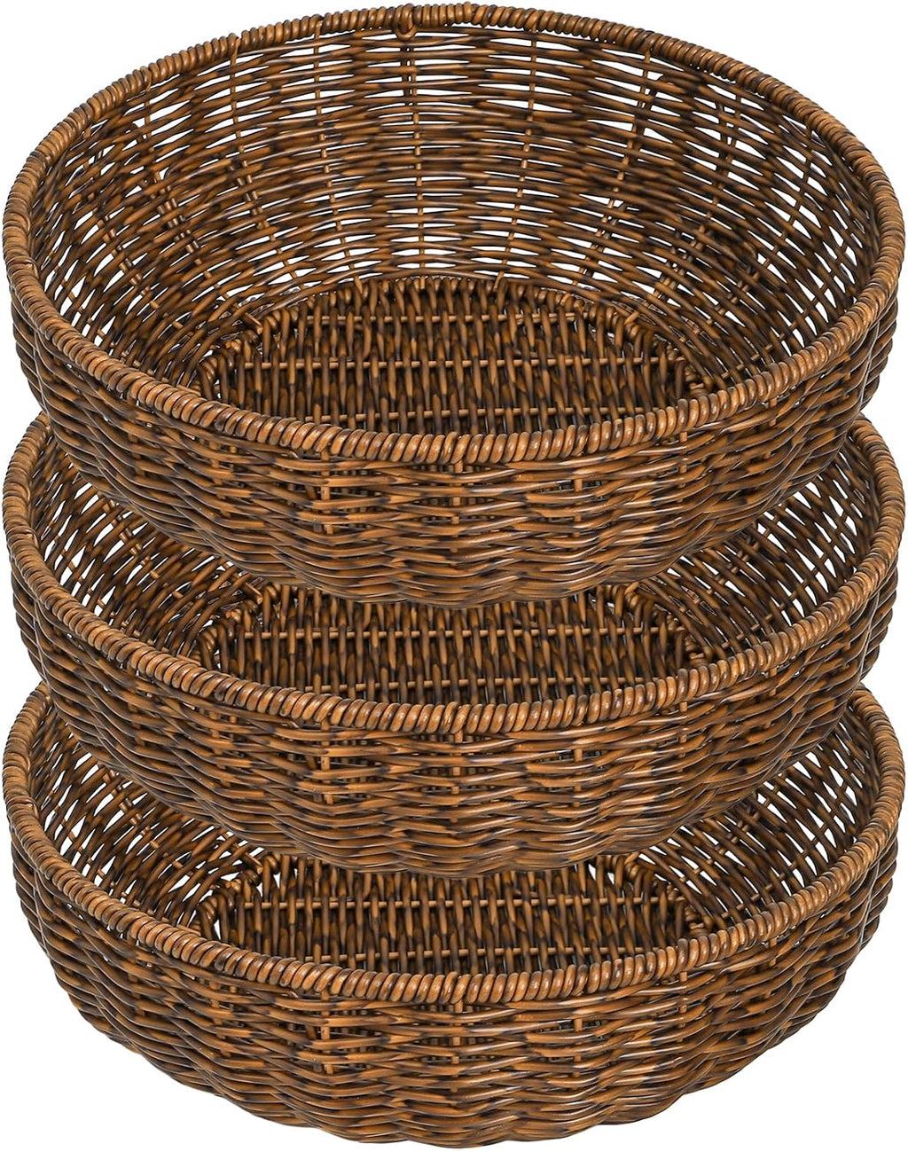 3 Pack Round Wicker Baskets, Fruits Bread Baskets, Tabletop Food Serving Baskets Trays, Handwoven Storage Basket Bin