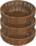 3 Pack Round Wicker Baskets, Fruits Bread Baskets, Tabletop Food Serving Baskets Trays, Handwoven Storage Basket Bin