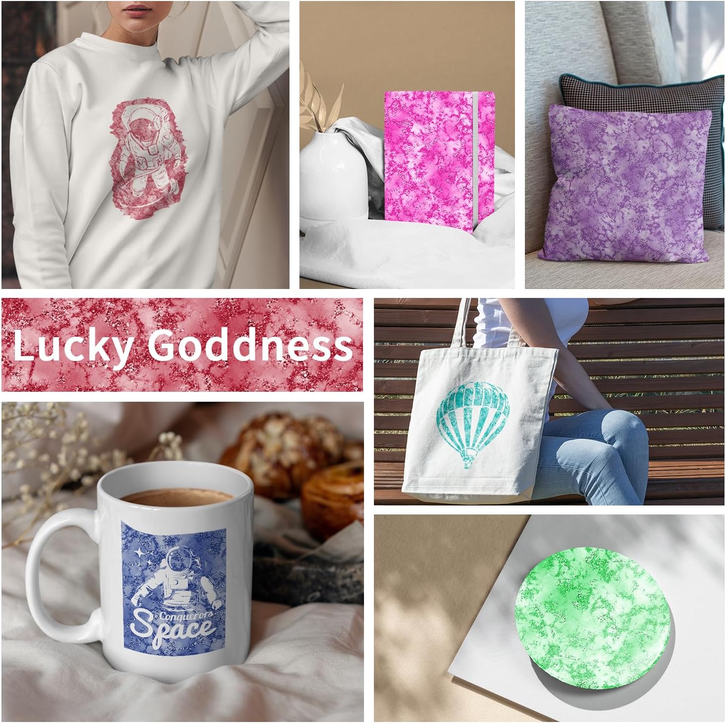 Glitter Marble Sublimation Transfer Ink Sheets for Sublimation Blanks Mug Tumbler T-Shirt Tote Bag,12 Sheets 12x12inch