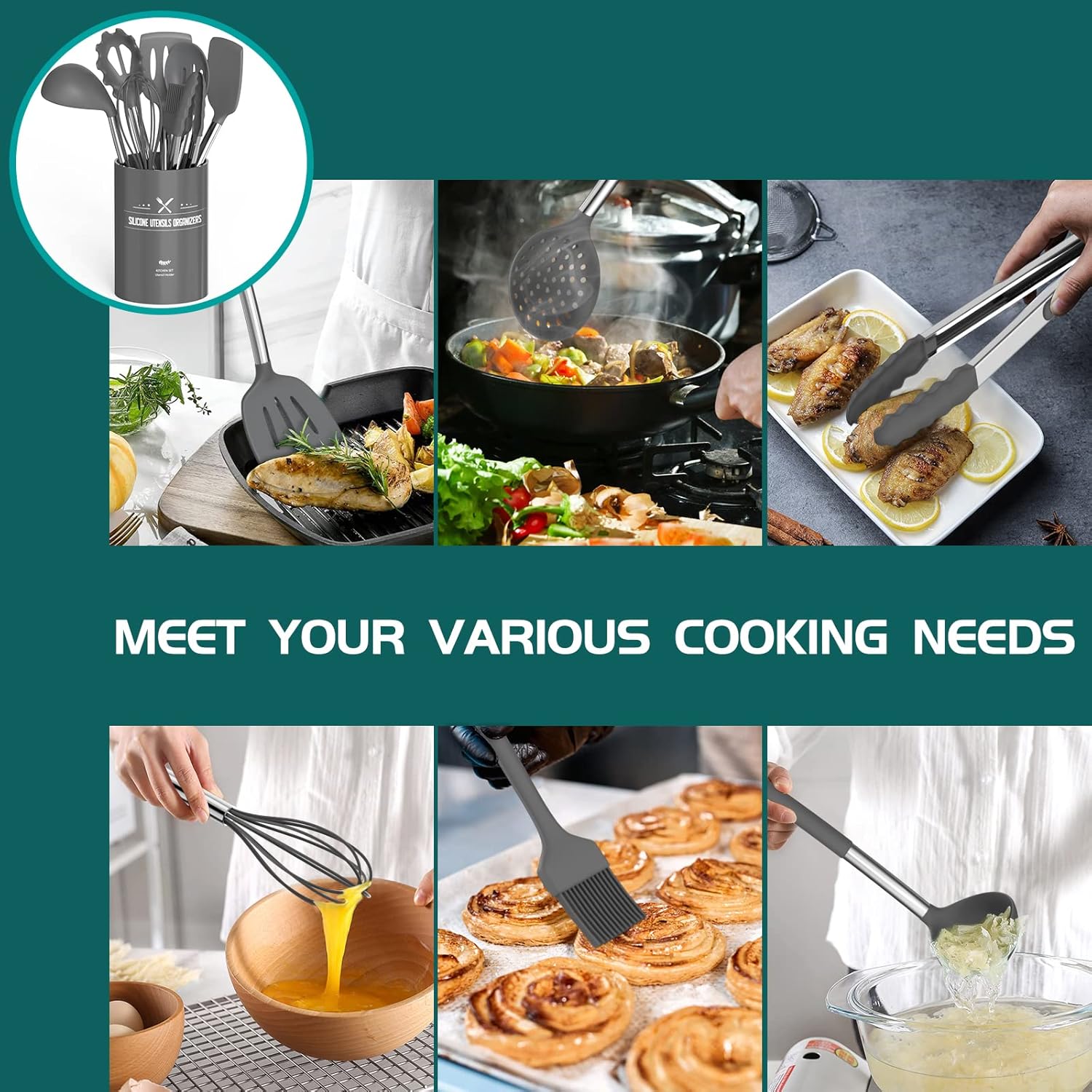 Stainless Steel Kitchen Cooking Utensil Set, Umite Chef 15 pcs Cooking Utensils - Nonstick Kitchen Utensils Cookware