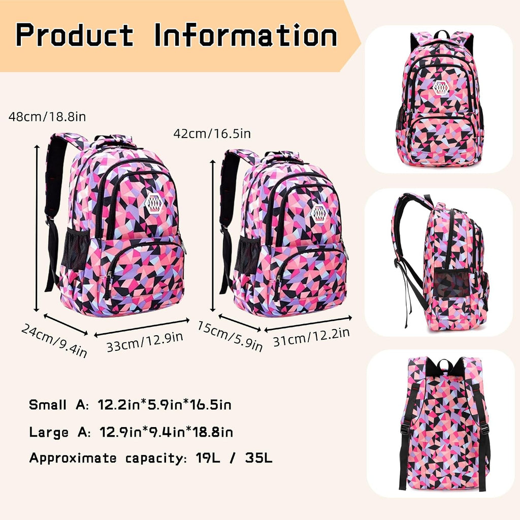 Geometric Print Kids Backpack for Girls Boys School Bag Bookbags | Multi-Pocket Girls Backpack for Primary Middle