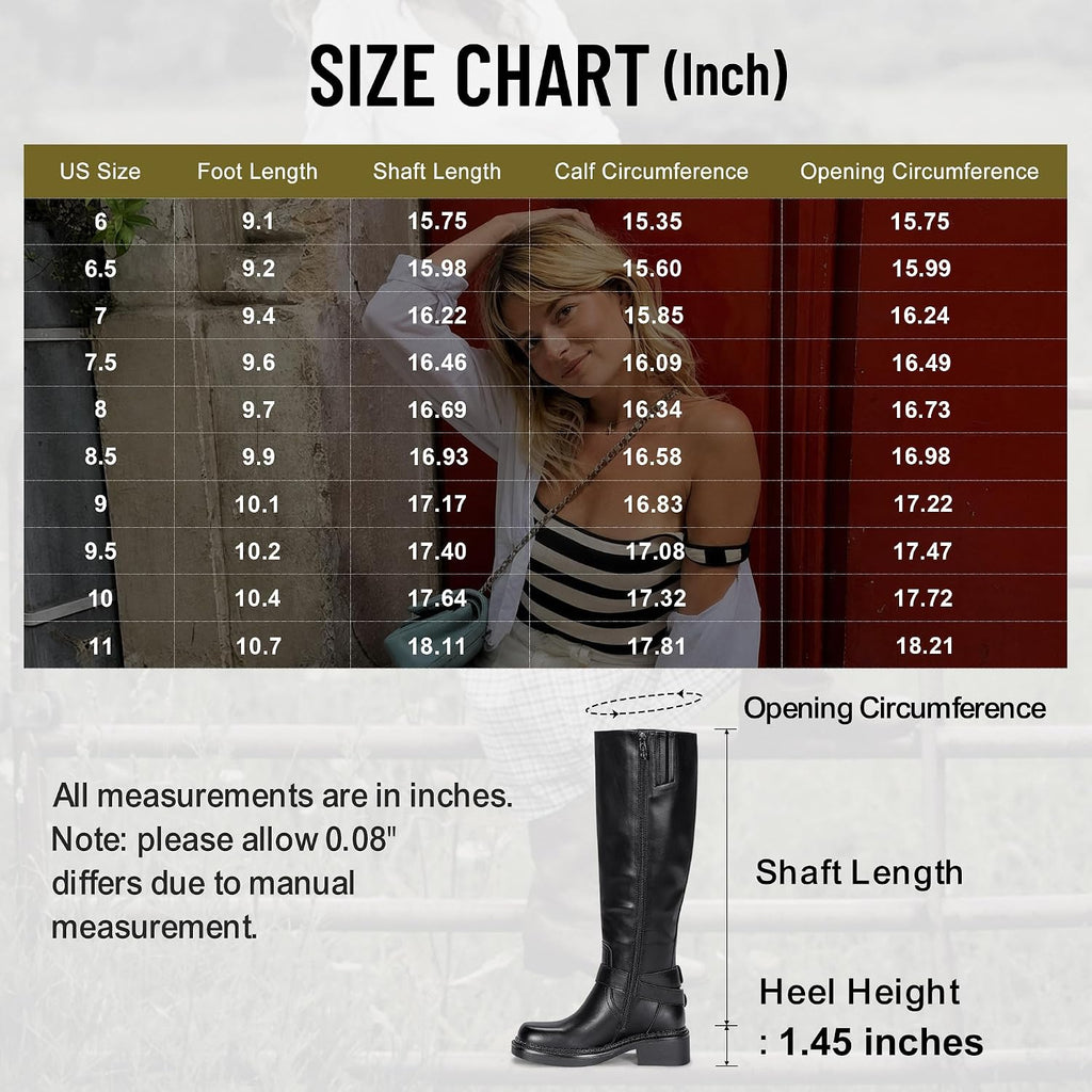 Women's Knee High Riding Boots, Square Toe Buckle Harness Style