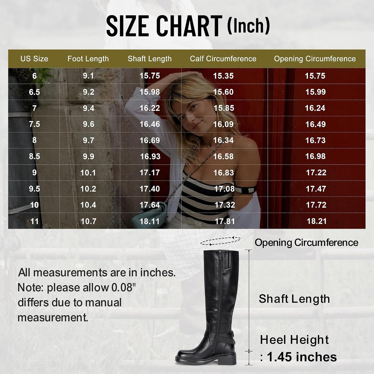 Women's Knee High Riding Boots, Square Toe Buckle Harness Style