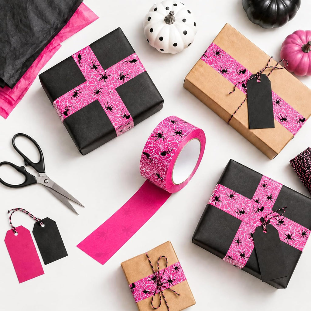 Halloween Packing Tape, Hot Pink Spider Web, 109 Yard