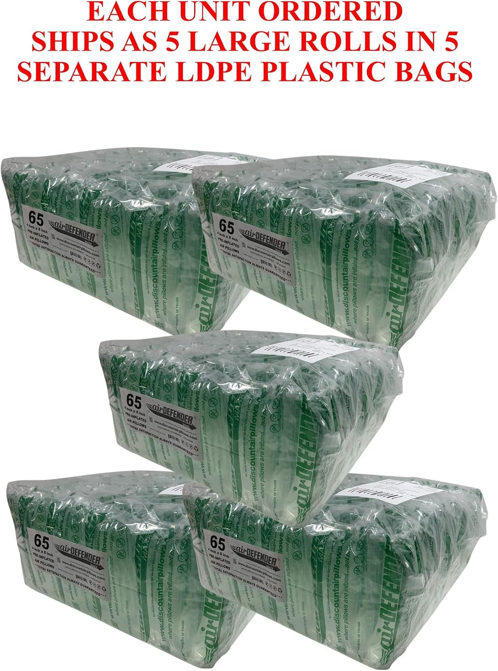 330 Count 4 x 8 airDEFENDER MAXX air pillows 40 gallons 5.33 cubic feet void fill cushioning